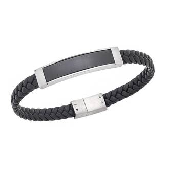 Βραχιόλι Senza Men&#039;s Silver Stainless Steel With Black Leather