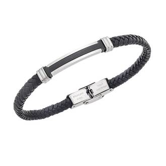 Βραχιόλι Senza Men&#039;s Silver&amp;Black Stainless Steel With Black Leather