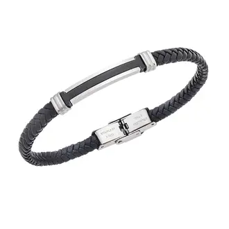 Βραχιόλι Senza Men&#039;s Silver&amp;Black Stainless Steel With Black Leather