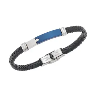 Βραχιόλι Senza Men&#039;s Silver&amp;Blue Stainless Steel With Black Leather