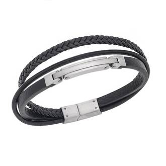 Βραχιόλι Senza Men&#039;s Silver Stainless Steel With Black Leather