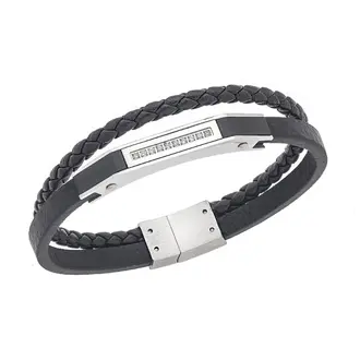 Βραχιόλι Senza Men&#039;s Silver Stainless Steel With Black Leather