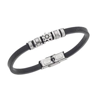 Βραχιόλι Senza Men&#039;s Steel, Black Leather Strap