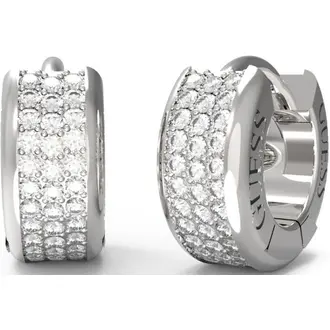 GUESS STEEL Stylish Ασημένια Σκουλαρίκια Κρίκοι Με Ζιργκόν JUBE04583JWRHT-U
