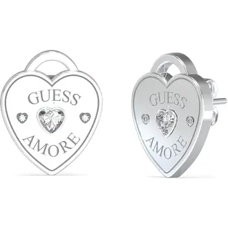 GUESS STEEL Amore Ασημένια Σκουλαρίκια Καρδιές Με Ζιργκόν JUBE05058JWRHT-U