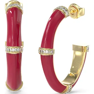 GUESS STEEL Bamboo Δίχρωμα Σκουλαρίκια Κρίκοι Με Ζιργκόν JUBE05156JWYGRDT-U