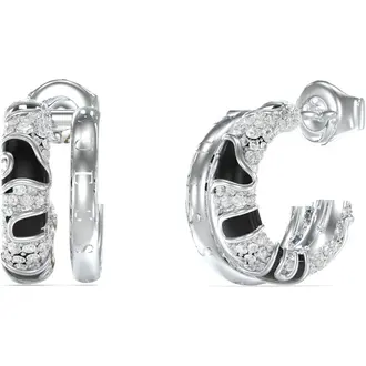 GUESS STEEL Fabulous Δίχρωμα Σκουλαρίκια Κρίκοι Με Ζιργκόν JUBE05193JWRHBKT-U