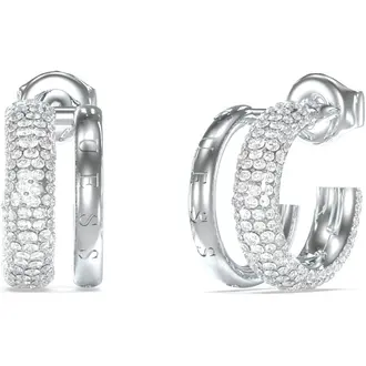 GUESS STEEL Fabulous Ασημένια Σκουλαρίκια Κρίκοι Με Ζιργκόν JUBE05197JWRHT-U