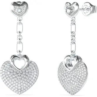 GUESS STEEL Crazy In Love Ασημένια Σκουλαρίκια Κρεμαστές Καρδιές Με Ζιργκόν JUBE05210JWRHT-U