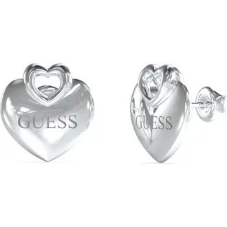 GUESS STEEL Crazy In Love Ασημένια Σκουλαρίκια Καρδιές JUBE05218JWRHT-U