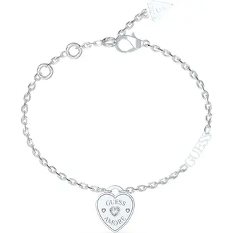 GUESS STEEL Amore Ασημένιο Βραχιόλι Με Καρδιά 21cm JUBB05057JWRHL
