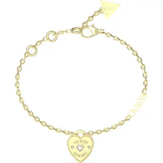 GUESS STEEL Amore Χρυσό Βραχιόλι Με Καρδιά 21cm JUBB05057JWYGL