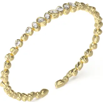 GUESS STEEL Panarea Χρυσό Βραχιόλι Χειροπέδα Με Ζιργκόν 21cm JUBB05180JWYGL