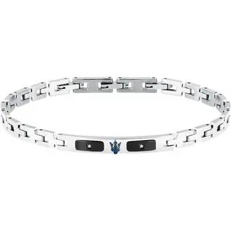 MASERATI Diamonds Stainless Steel Bracelet with Blue Trident, Diamonds & Logo JM125ATY24