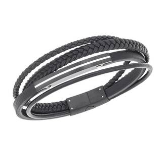 Βραχιόλι τετραπλό Senza Men&#039;s Steel, Black Leather Strap