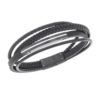 Βραχιόλι τετραπλό Senza Men&#039;s Steel, Black Leather Strap