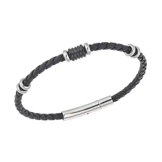 Βραχιόλι Senza Men&#039;s Steel, Black Leather Strap, με δίχρωμα στοιχεία