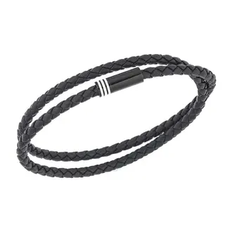 Βραχιόλι Senza Men&#039;s Steel, Blue Leather Strap, με μαύρο κούμπωμα