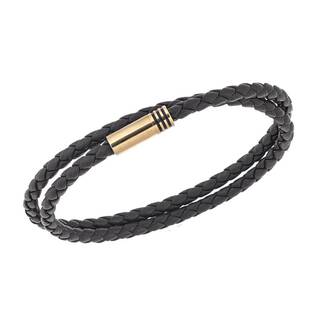 Βραχιόλι Senza Men&#039;s Steel, Brown Leather Strap, με χρυσό κούμπωμα