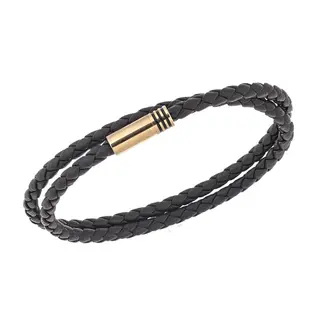 Βραχιόλι Senza Men&#039;s Steel, Brown Leather Strap, με χρυσό κούμπωμα