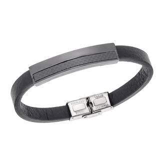 Βραχιόλι Senza Men&#039;s Steel, Black Leather Strap, με μαύρο σχέδιο