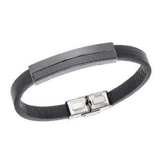 Βραχιόλι Senza Men&#039;s Steel, Black Leather Strap, με μαύρο σχέδιο