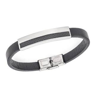Βραχιόλι Senza Men&#039;s Steel, Black Leather Strap, με ασημί &amp; μαύρο σχέδιο