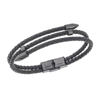 Βραχιόλι Senza Men&#039;s Steel, Black Leather Strap, με μαύρο σχέδιο