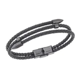Βραχιόλι Senza Men&#039;s Steel, Black Leather Strap, με μαύρο σχέδιο