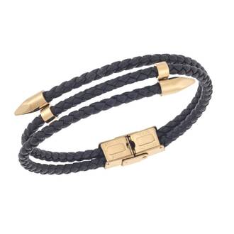 Βραχιόλι Senza Men&#039;s Gold Plated Steel, Black Leather Strap, με χρυσό &amp; μαύρο σχέδιο