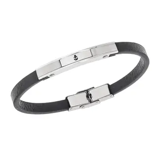 Βραχιόλι Senza Men&#039;s Steel, Black Leather Strap, ασημί σχέδιο με άγκυρα