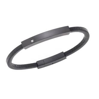 Βραχιόλι Senza Men&#039;s Steel, Βlack Leather Strap, με μαύρη ταυτότητα και πέτρα