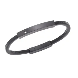 Βραχιόλι Senza Men&#039;s Steel, Βlack Leather Strap, με μαύρη ταυτότητα και πέτρα