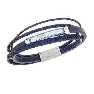 Βραχιόλι τετραπλό Senza Men&#039;s Steel, Blue Leather Strap, με δίχρωμη ταυτότητα