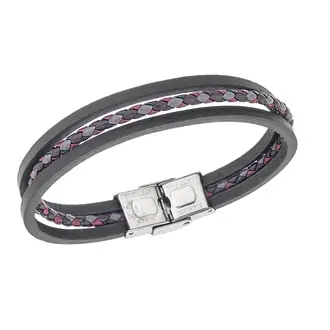Βραχιόλι τριπλό Senza Men&#039;s Steel, Black &amp; Red Leather Strap