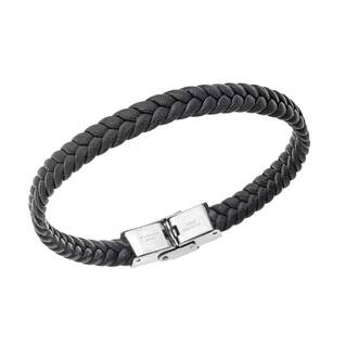 Βραχιόλι Senza Men&#039;s Steel Black Leather Strap