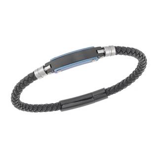 Βραχιόλι Senza Men&#039;s Silver &amp; Blue Stainless Steel With Black Leather