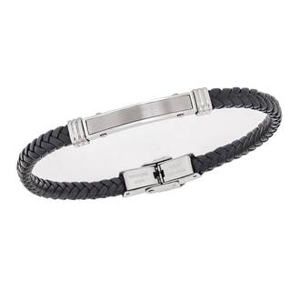Βραχιόλι Senza Men&#039;s Silver Stainless Steel With Black Leather