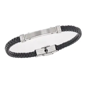 Βραχιόλι Senza Men&#039;s Silver Stainless Steel With Black Leather