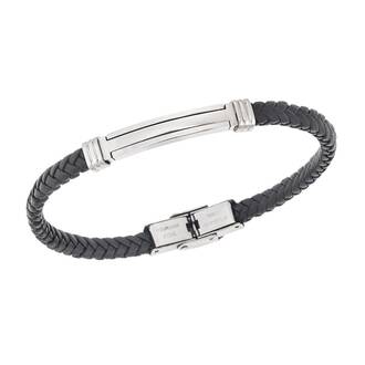 Βραχιόλι Senza Men&#039;s Silver Stainless Steel With Black Leather