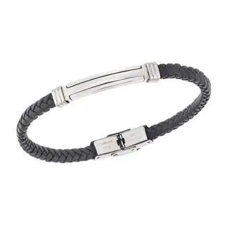 Βραχιόλι Senza Men&#039;s Silver Stainless Steel With Black Leather