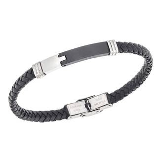 Βραχιόλι Senza Men&#039;s Silver&amp;Black Stainless Steel With Black Leather