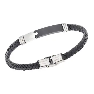Βραχιόλι Senza Men&#039;s Silver&amp;Black Stainless Steel With Black Leather