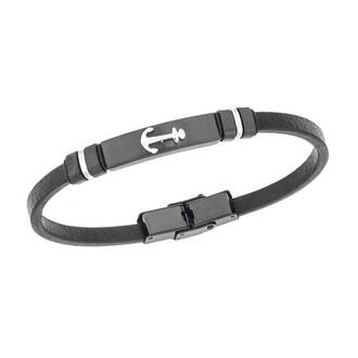 Βραχιόλι Senza Men&#039;s Steel, Black Leather Strap With Anchor