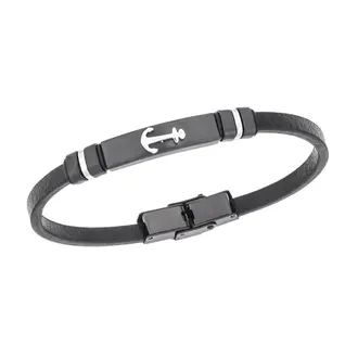 Βραχιόλι Senza Men&#039;s Steel, Black Leather Strap With Anchor