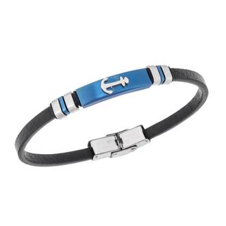 Βραχιόλι Senza Men&#039;s Steel, Black Leather Strap With Anchor