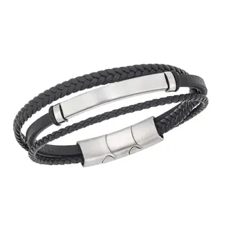 Βραχιόλι Senza Men&#039;s Steel Black Leather Strap