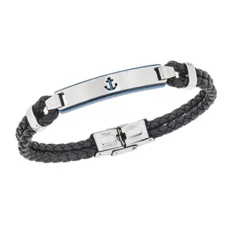 Βραχιόλι Senza Men&#039;s Steel, Black Leather Strap With Anchor