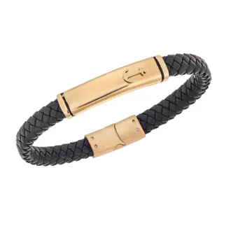 Βραχιόλι Senza Men&#039;s Gold Plated Steel, Black Leather Strap With Anchor