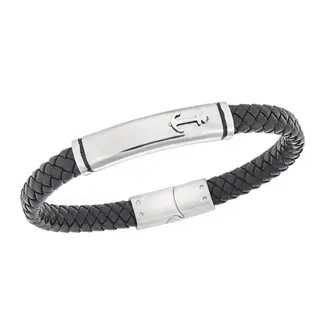Βραχιόλι Senza Men&#039;s Steel, Black Leather Strap With Anchor